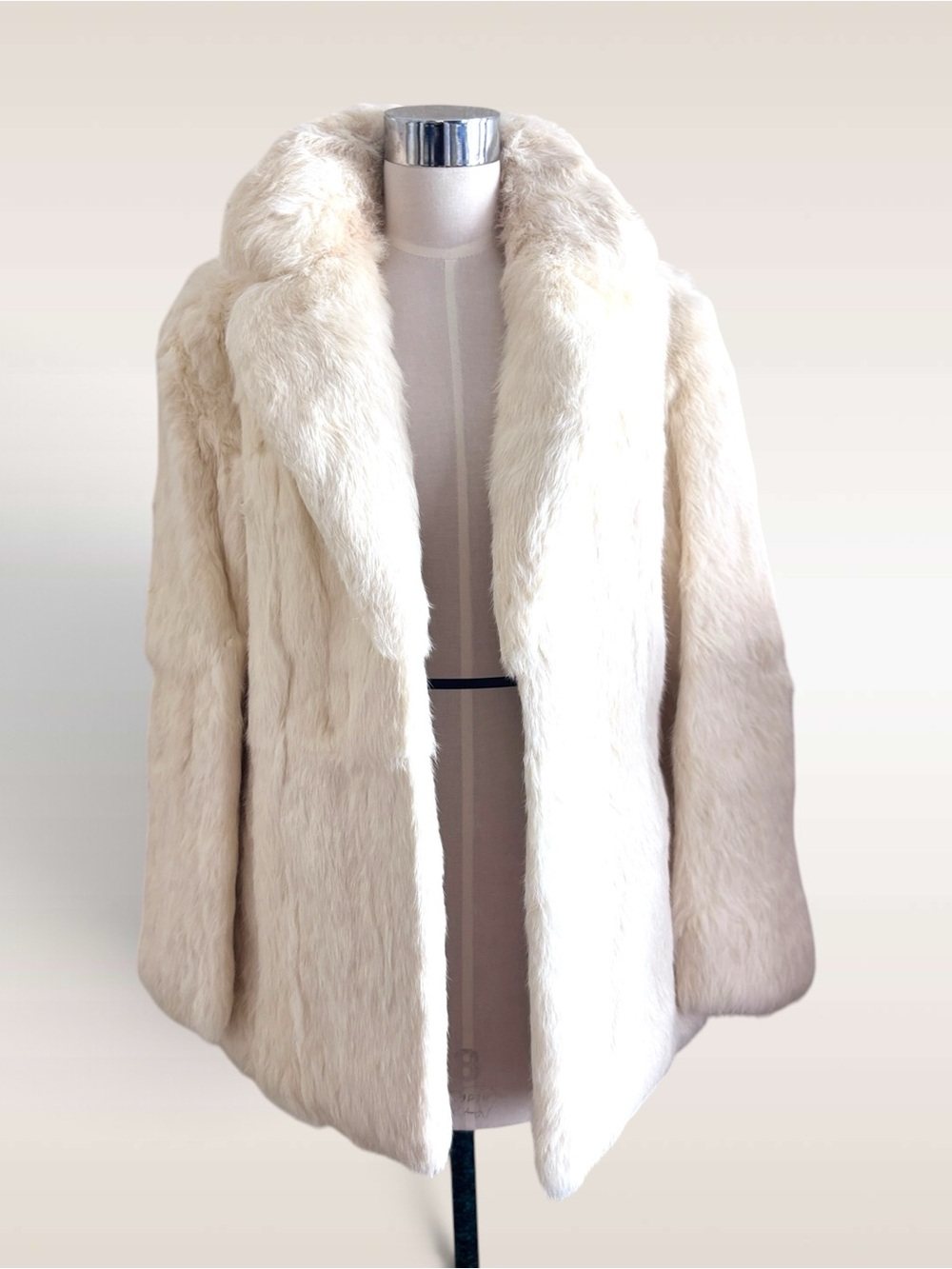 Women's Cream genuine Rabbit Fur Coat - Luxurious Winter Jacket
